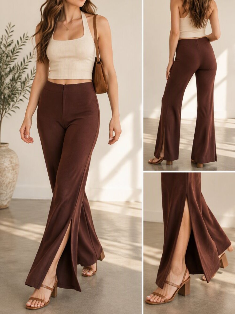 Vintage 90s Boutique Europa Burgundy Side Slit Flare Pants 12 Boho Chic Y2K